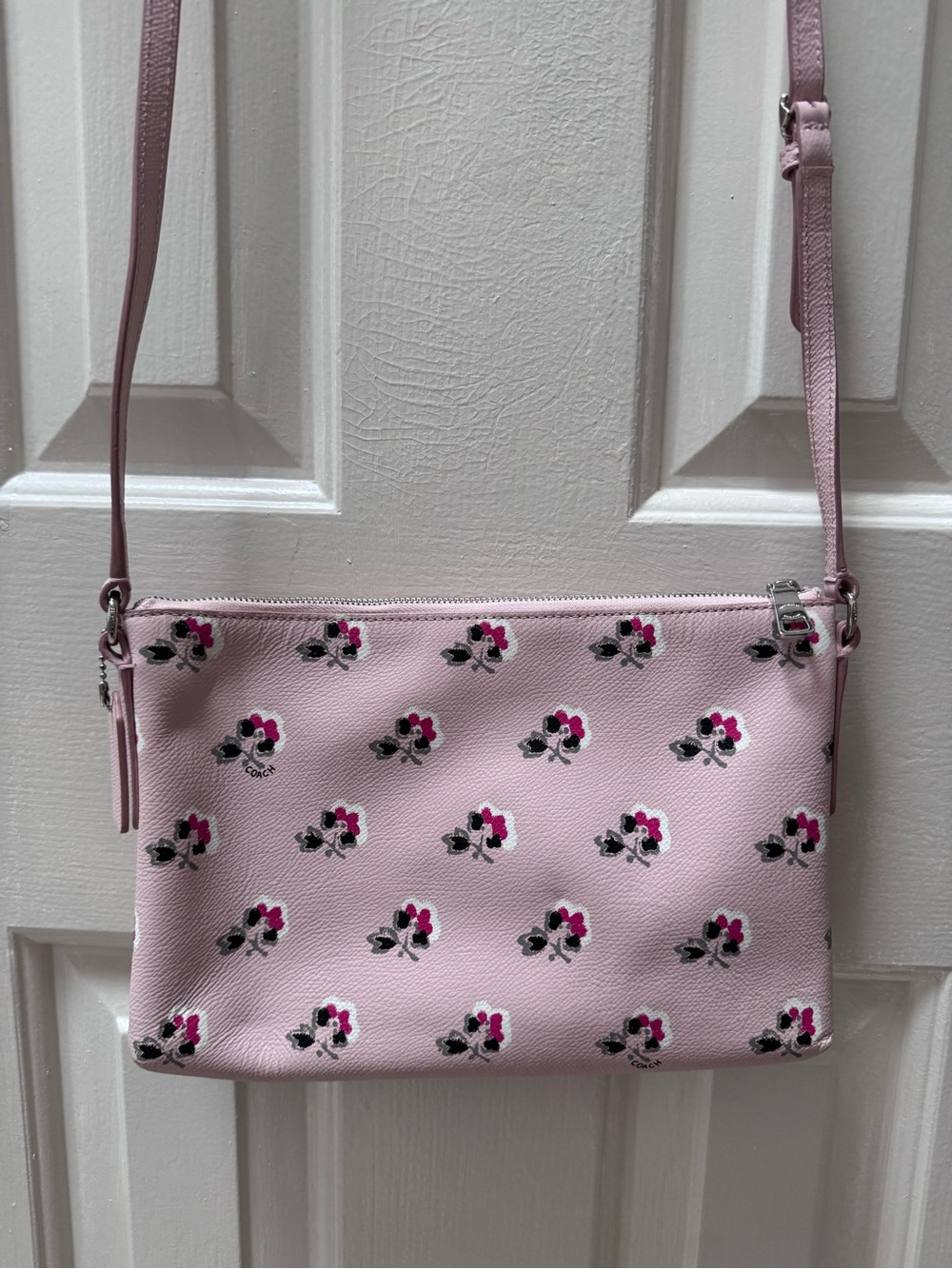 Coach Floral Print Crossgrain Leather Journal Crossbody Bag, Pink - Picture 2 of 11
